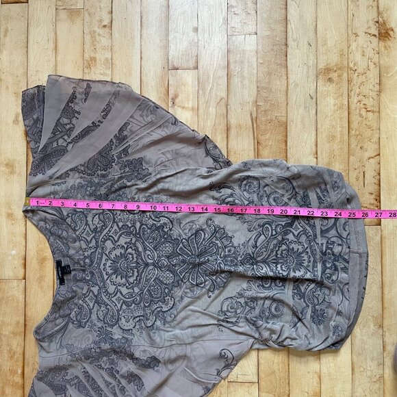 Vintage Espresso Boho Baroque Top M | Sheer Flutter Sleeve Blouse Romantic Boh0 - Picture 9 of 10